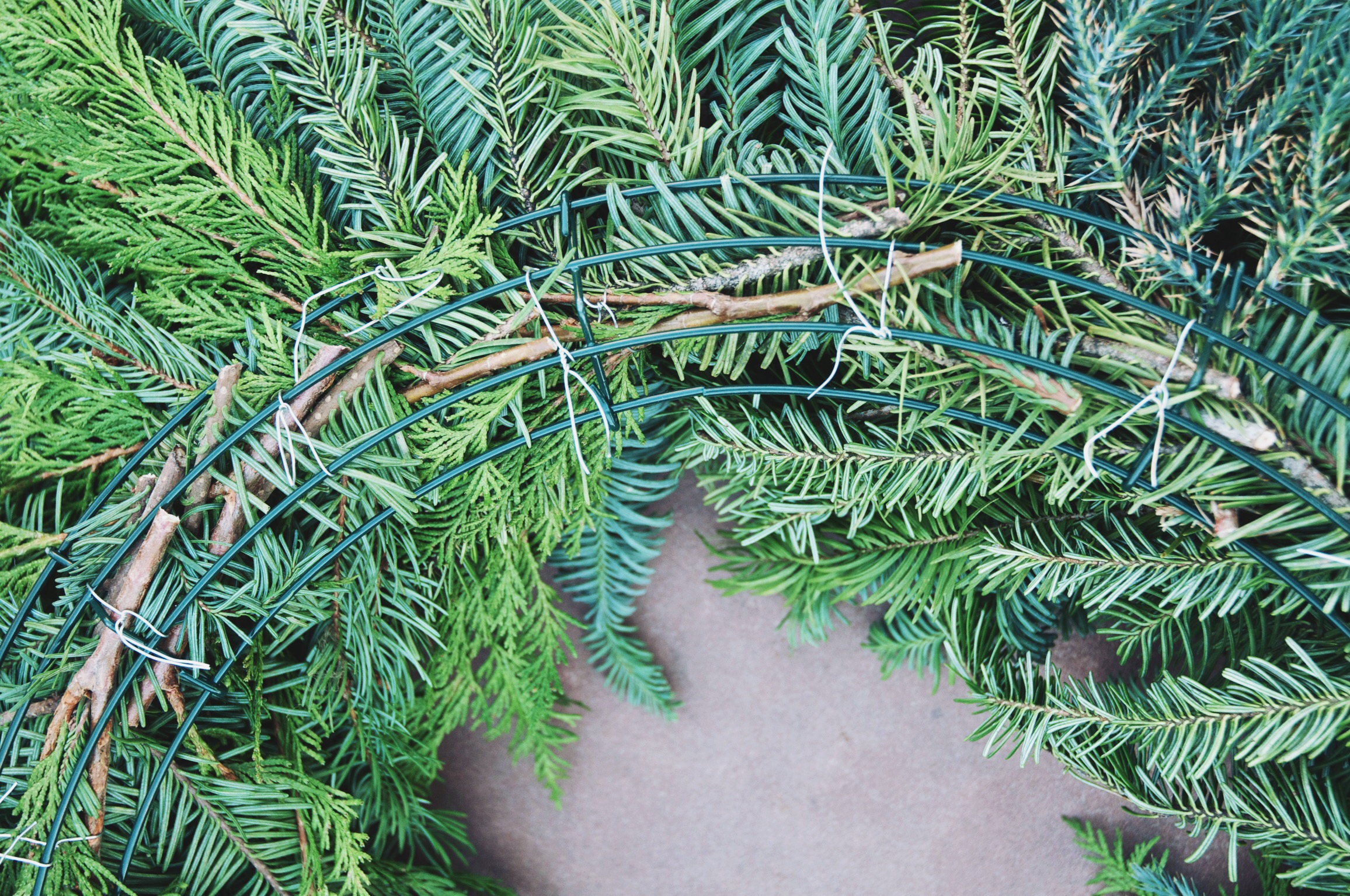close-up of my DIY pine wreath