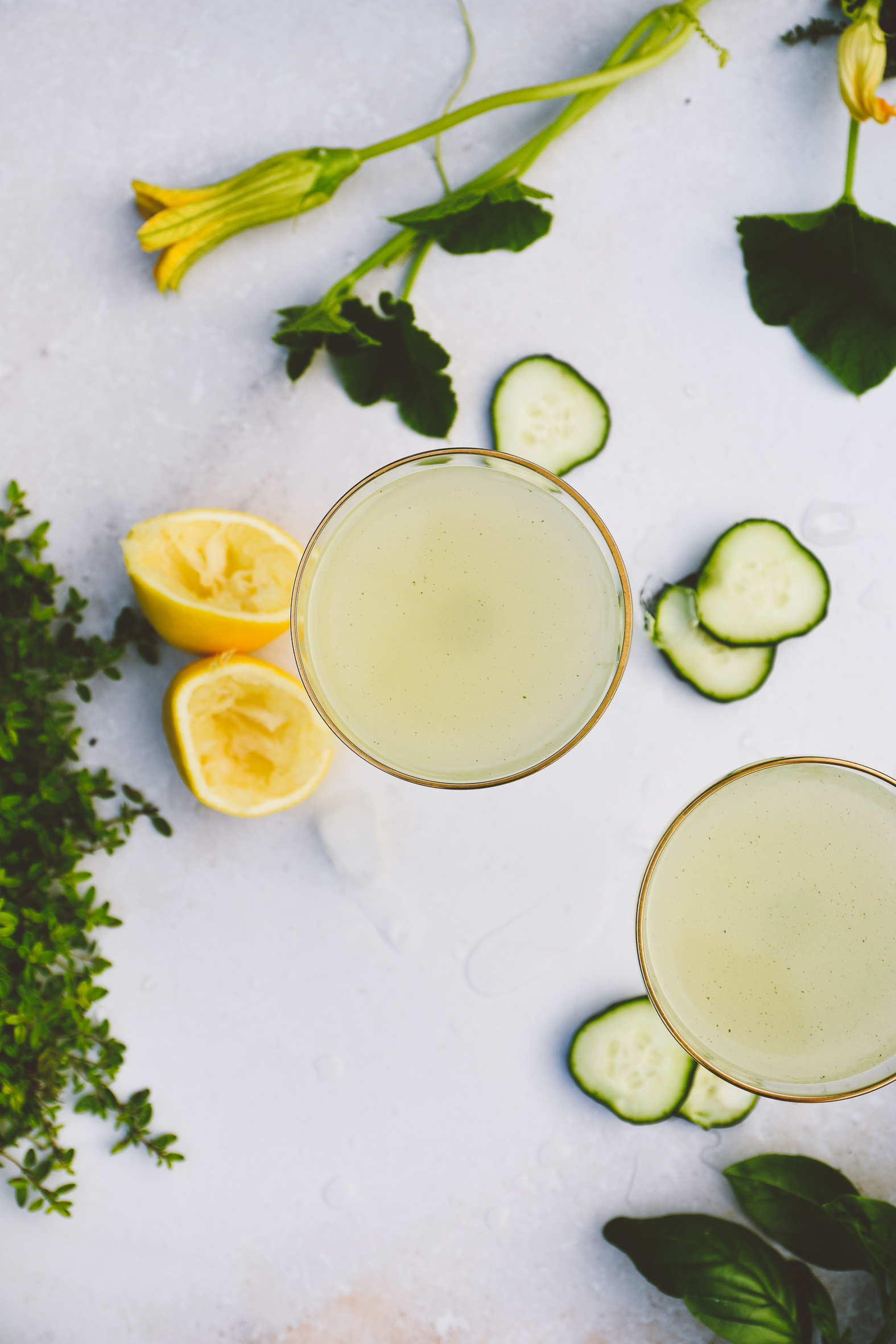 snap pea infused gin cocktails with basil cucumber mint