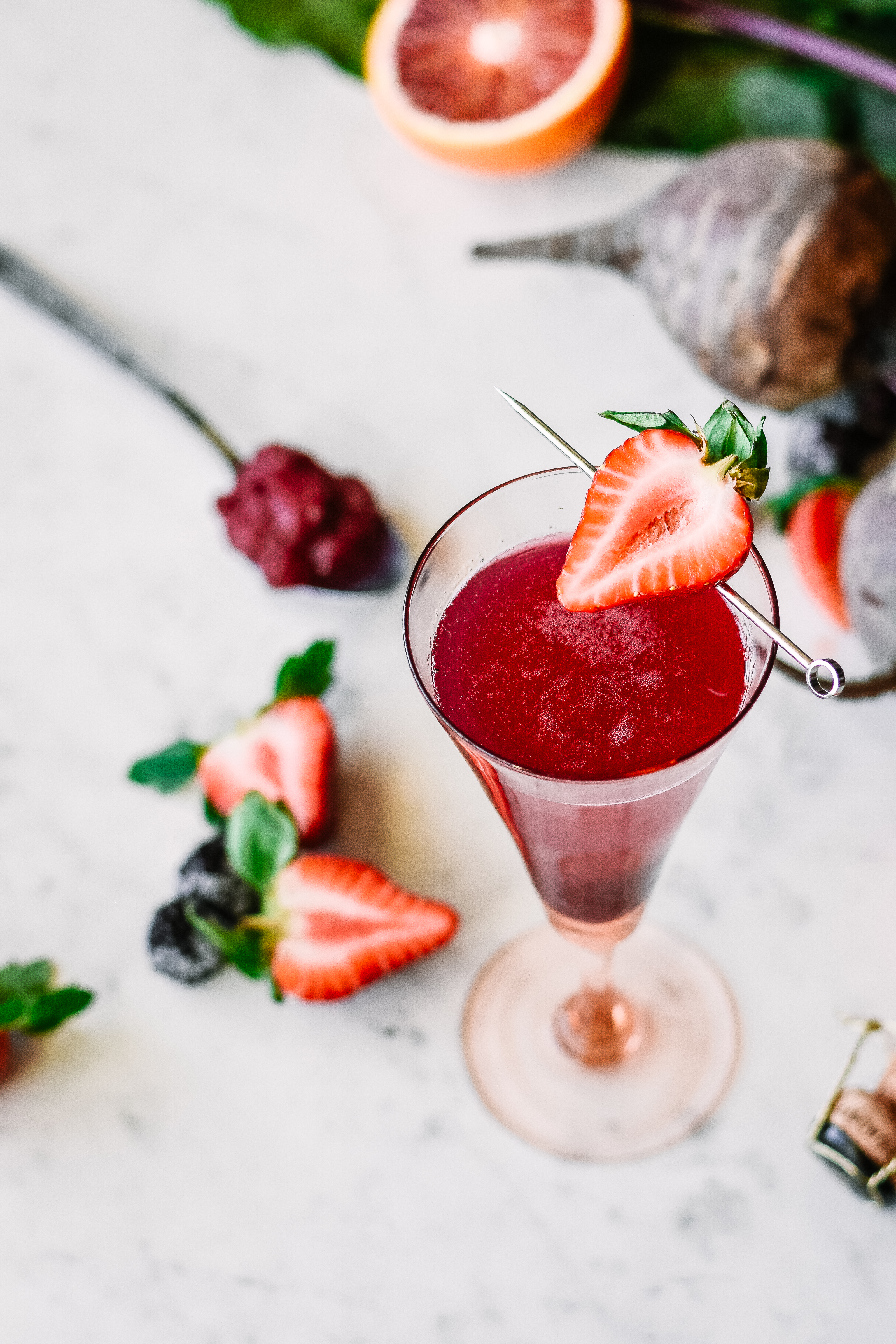 beet, berry + blood orange granita  a sparkling galentine's day cocktail -  holly + flora