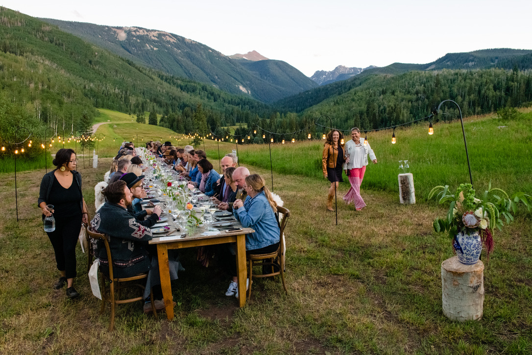 The 80 guests have just been seated and are ready for the first course at the latest Colorado FIVE dinner at Knapp Ranch on a warm summer evening in August.